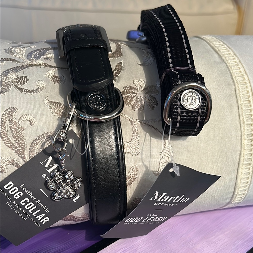 Martha Stewart Black and Silver Dog Collar and Leash Set